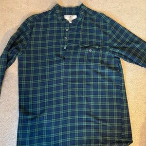 Lee Valley My Grandfather Wool Men's Blue and Green Plaid Shirt Made in Ireland